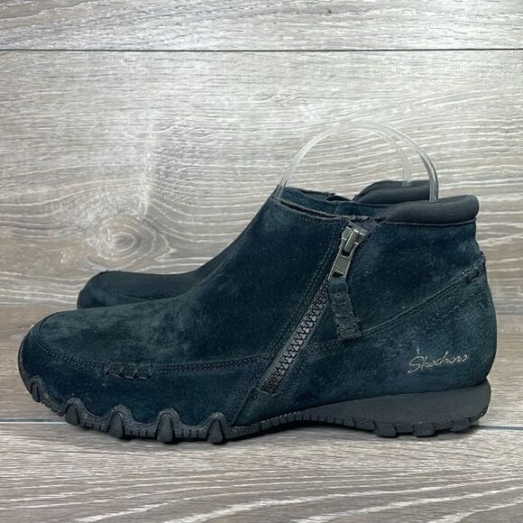Skechers Bikers Zippiest Women’s Size 8 Black Leather Ankle Boots - Picture 3 of 11